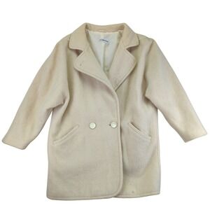 Vintage Pure Wool Coat Cream 1 Button Double Breasted Jacket Womens XL Steilmann